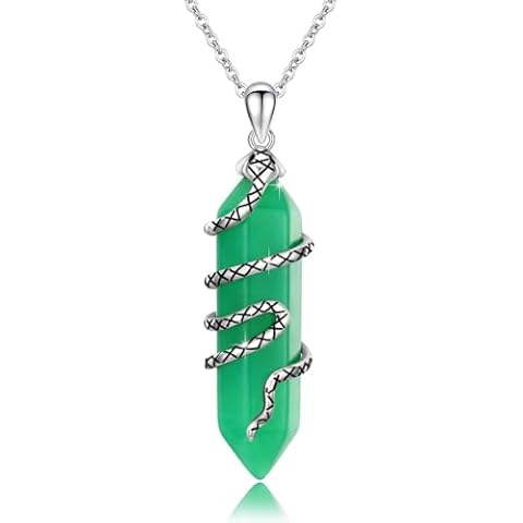 TRISHULA Crystal Necklace Snake Necklace 925 Sterling Silver Snake Tail Wrap Pendant Green Healing Crystal Necklace Snake Necklace Crystal Jewelry for Women Cover