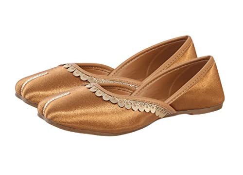 Image of Pluxh Women's Ethnic Jutti Shoes | Shiny Finish Mojari with Sequin Border | Soft Cushioned Slip-On Flats for Casual
