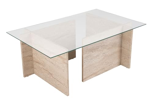 Hanah Home Mesa De Café Travertino: Elegancia Moderna Con Almacenamiento Y Fijación A Pared (80x50x40 Cm)