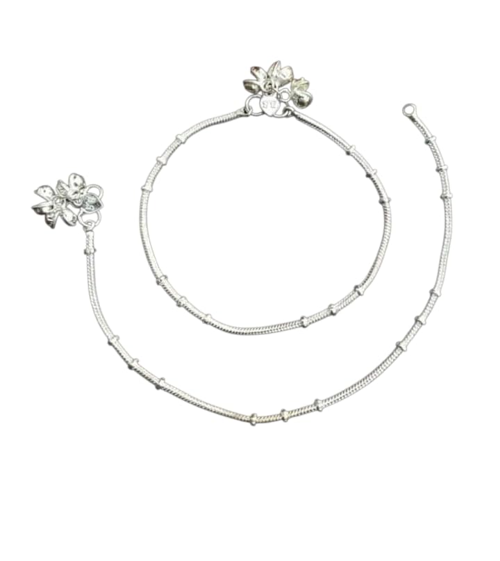 Image of Gota chandi Beaded Anklets with Floral Design, Set of 1, White