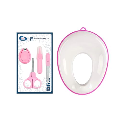Image of Kids Station Portable Baby Potty Training Seat with 4 Piece Baby Grooming Kit - Potty Training Seat for 1+ Year child - Nail Filer, Rounded Scissors, Nail Cutter and Tweezer - (Pink)