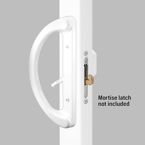 Prime-Line C 1225 Mortise Style Sliding Patio Door Handle Set - Replace Old or Damaged Door Handles Quickly and Easily – White Diecast, Non-Keyed, Fits 3-15/16” Hole Spacing (1 Set)