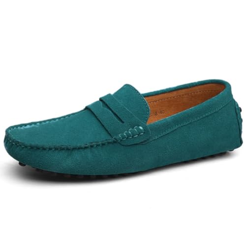 Image of ANUFER Men's Suede Leather Penny Loafers Moccasin Slippers