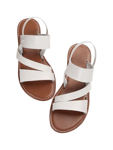 Verdusa Women's Summer Vacation Strappy Sandals Ankle Strap Open Toe Flat Leather Sandals2
