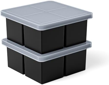 Bangp Large Ice Cube Tray for Whiskey,Silicone Ice Cube Trays 2 Pack,Large Ice Cube Molds with Leak Proof Removable Lid,Square Ice Cube Tray for Whiskey and Cocktail