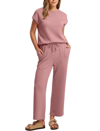 Image of Sampeel Two Piece Sets for Women Summer Vacation Outfits Cap Sleeve Tops Lounge Matching Sets Clothing Beach Fashion Clothes