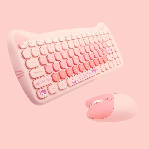 2,4 G Kabellose Tastatur und Maus-Kombination, Niedliche Retro-Tastatur mit Runden Tastenkappen, 84 Tasten Schreibmaschinentastatur und 4 Tasten Maus-Set für PC Laptop (PINK) – Bild 3