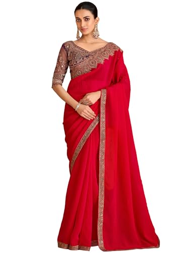 Image of AKHILAM Women's Satin Sequence Embroidery Saree With Unstitched Blouse Piece(SNDLWOD1601 TFH Parent)