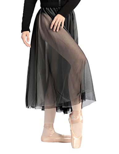 Daydance Black Women Long Ballet Skirts Pull On Tutu Skirts For Dance, 2 Layers, A Size Up #TOP29
