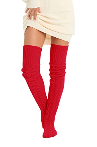 Image of Women's Thigh High Knitted Winter Boot Socks Vintage Extra Long Leg Warmer Over Knee High Stockings