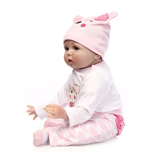 Cakunmik Reborn Baby Dolls Mädchen 22 Zoll mit offenen Augen, realistische weiche Silikon-Neugeborenen-Babypuppe, echtes… – Bild 5