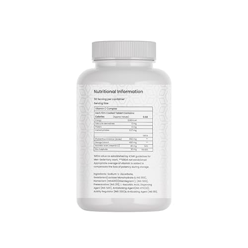 Image of GLIMLACH Vitamin C Complex Tablet with Amla & Zinc for Men and Women - Supports Energy, Immunity, Antioxidant, Essential Nutrient Formula for Dietary Intake, Vitamin C Amla Zinc Nutrition Addition