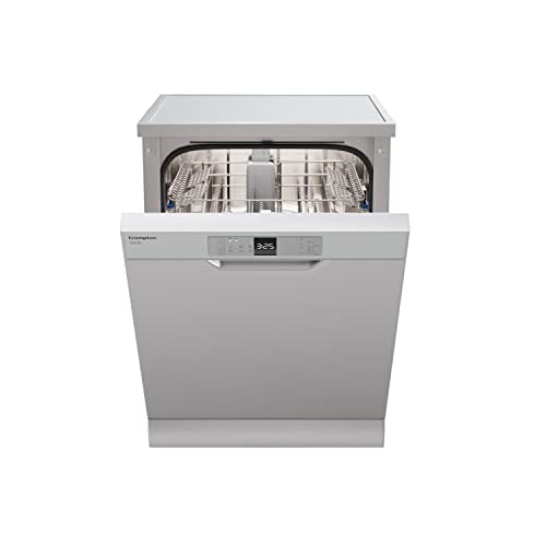 Image of Crompton 12 Place Setting Freestanding Dishwasher with 6 Wash Programs and Super Active Drying System | Energy Saving Dishwasher with Stainless Steel Tub (Voilla 12 PS DW, Silver Inox,FS-DWVOA12PS-DS)