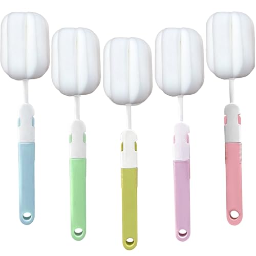 Image of Spong Bottle Brush 5PCS Cup Brushes Sponge Baby Bottle Brushes Long Handle Cup Scrubber Brush Portable Sponge Cleaning Brush (5 PCS)