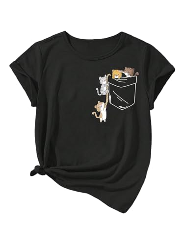 Image of SweatyRocks Girl's Cute Cats Graphic T-Shirt Short Sleeve Tees Casual Summer Tops
