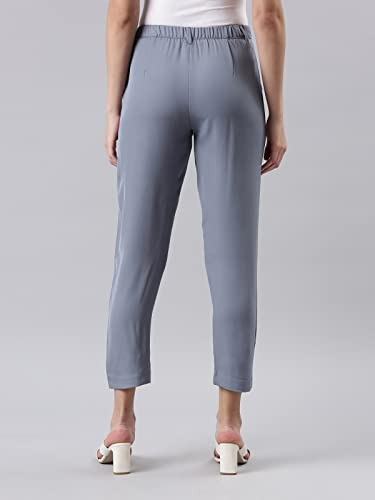 Image of GO COLORS Solid Formal Crepe Pants for Women | Mid Rise, Side Pocket