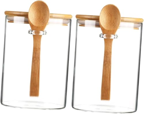 YTACPN tarro de galletas 2 tarros de cristal con cuchara, salero, harina, azúcar, cereales, recipientes de cocina