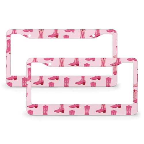 JOJOART 2Pack 2 Holes Pink Retro Cow Boots License Plate