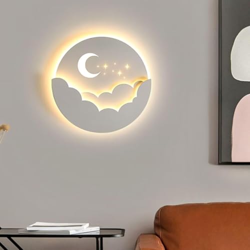 LLXDFUU Lámparas de pared de luna cálida americana Nube de estrellas Apliques de pared de luna Luz de pared de fondo Estrellas europeas Luna creativa Lámparas de pared circulares Sala de estar Dormito