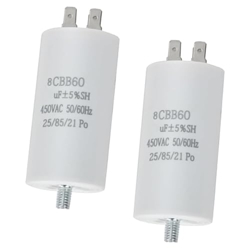 2 Pièces CBB60 8uf Condensateur de Démarrage 450VAC 50/60Hz avec, Dimensions 34x65 mm, Condensateur 8 uF, Plastique PBT Résistant pour Moteurs Monophasés,...