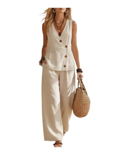 Ensemble tailleur femme gilet et pantalon large pour le bureau en été