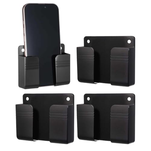 GNALIA 4 Supports Téléphone Muraux Noirs Avec Adhésif, Support Charge Avec Trou Pour Câble, Rangement Multifonction Pour Douche Et Cheve