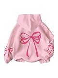 RoseSeek Girl's Bow Graphic Cute Y2K Hoodies Long Sleeve Hooded Sweatshirts Fall Pullovers Tops Pink 12Y