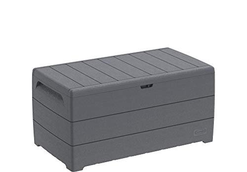 Cosmoplast Plastic Cedargrain Deck Storage Box 416 Liters For Indoors And Outdoors (Dark Grey)