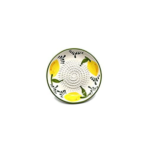 Kaladia - Keramik Reibeteller/Keramikhobel - ideal für Ingwer, Parmesan etc. - Motiv: Zitrone - Durchmesser: 12 cm - handgemacht & handbemalt - Made in Spain