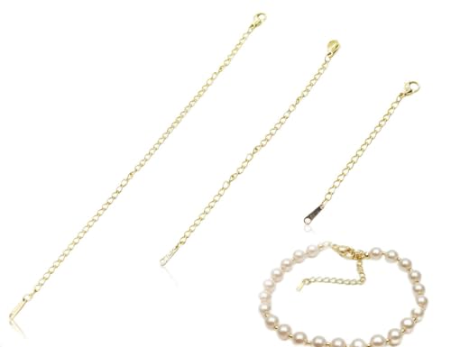 OHYANYAO Juego de 3 Extensores de Cadena, Extensores de Joyería de Acero Inoxidable, para Collares, Tobilleras, Pulseras, Creación de Joyas, Fiestas, Citas, Compras, Presentaciones (Dorado)