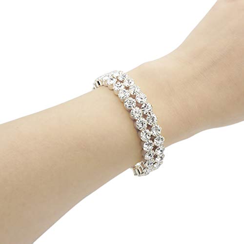 Jsea Womens Silver Tone 6Mm Rhinestone Open Cuff Bracelet Bangles Gold Tone Wedding Party Jewelry (Silver 2) #TOP6