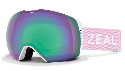 Zeal Optics Cloudfall Ski & Snowboard Goggle for Men & Women w/Interchangeable Bonus Lens, OTG, Anti-Fog, Herringbone/Jade Mirror