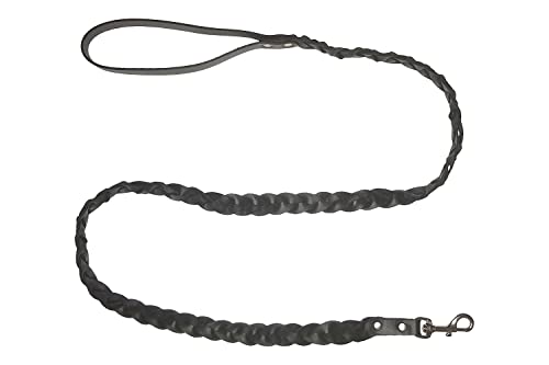 VlaMitex D1 Hundeleine Freihandleine Leder Führleine Hunde-Führleine Fettlederleine Elchlederleine Schleppleine Geflocheten 6 Farben (Schwarz, 200 cm - D1-20-1)
