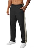 QOSOQ Mens Casual Sweatpants Lightweight Pants Drawstring Waist Workout Striped Black