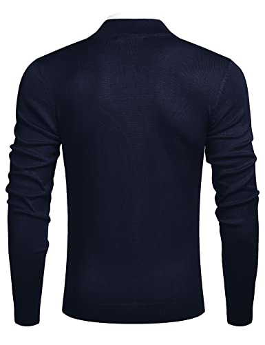 Coofandy Men's Quarter Zip Up Sweaters Slim Fit Lightweight Mock Neck Pullover Casual Polo Sweater (Navy Blue, Medium) #TOP2