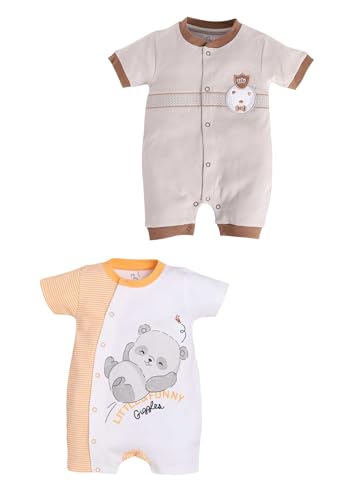 Image of BabyGo Baby Half Sleeve Rompers 100% Cotton Rompers for New Born Baby Boys|Daily Suits for Baby Boys & Girls| 6X9M|GREY-LEMON|Onesies| Infant Clothes | Pack of 2