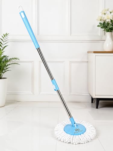 Image of Microfiber Spin Mop Floor Cleaner with Long Stainless Steel Rod | 360 Degree Rotating Mop for Tiles, Marble & Wooden Floors | pocha Cleaning ||