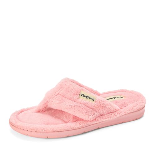 Image of Dearfoams Women's Melanie Thong Slide Memory Foam Terry Sandal Summer House Slippers