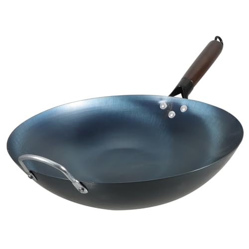 Wok de hierro tradicional con mango de madera miniatura 1