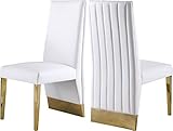 Meridian Furniture Porsha Collection Modern | Contemporary Dining Chair with Channel Tufted Back and Sturdy Metal Legs, Set of 2, White Faux Leather Upholstered, 19.5' W x 27' D x 42' H