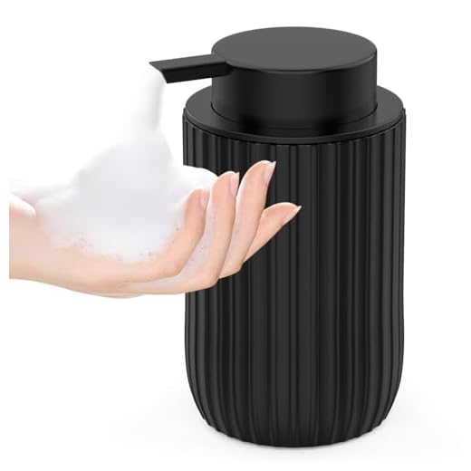 POSOSTO Ceramic Foaming Hand Soap Dispenser,12 oz Bathroom Soap Dispenser, Lotion Dispenser for Kitchen, Refillable Matte Streaks Soap Dispenser with Large Pump (Black)