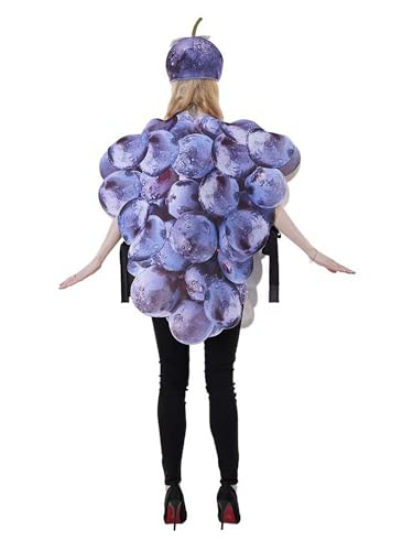 SANSIWU Trauben-Kostüm für Damen und Herren, Einheitsgröße, Obst, lustiges Kostüm, Halloween, Erwachsene, Obst, Gemüse, Cosplay, Outfit (lila,...