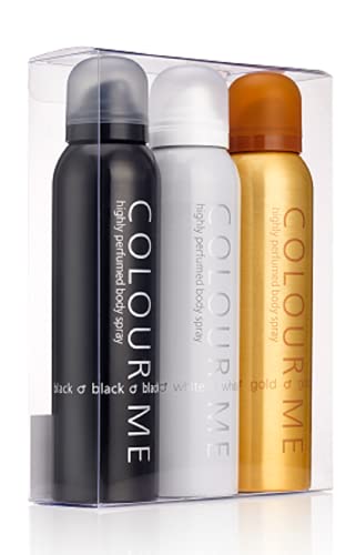 COLOUR ME Black/White/Gold Homme - Triple Pack, Fragrance for Men, 3 x 150ml Body Spray, by Milton-Lloyd