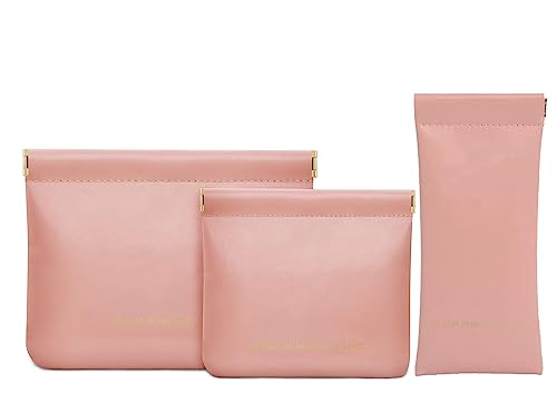 Image of House of Quirk Cosmetic Bag for Women Makeup Bag for Purse Travel Makeup Organizer Bag Waterproof Makeup Pouch with Sunglasses Case (Pack of 3, Pink)