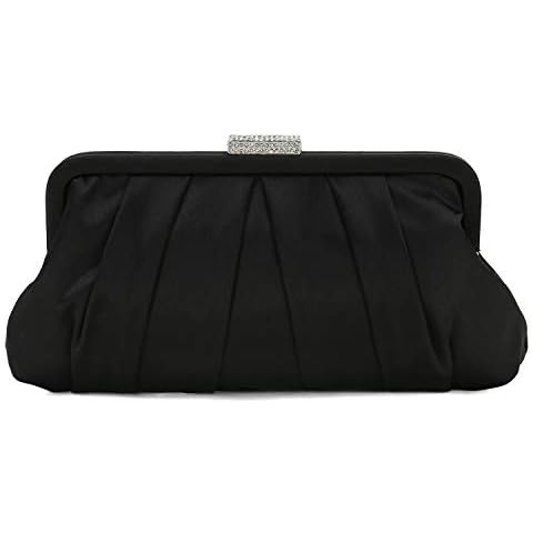CHARMING TAILOR Classic Pleated Satin Clutch Bag Diamante Embellished Formal Handbag for Wedding/Prom/Black-Tie Events (Black) Cover