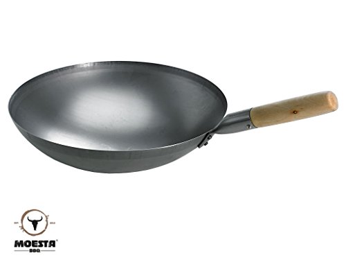 Moesta-BBQ 10121 Wok 35 cm avec poignée en bois pour WOK'N BBQ  Poêle Wok en acier de qualité supérieure
