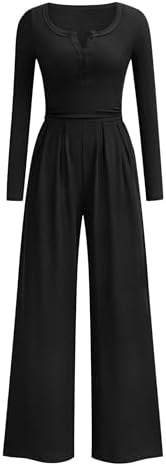 PRETTYGARDEN Jumpsuits for Women Dressy Casual 2025 Fall One Piece Outfits Long Sleeve Wide Leg Pants Romper Fashion Clothing