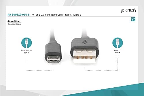 DIGITUS AK-300110-010-S Kabel Przyłączeniowy USB 2.0 Typu A na USB Typu Micro B, 1 m, Czarny