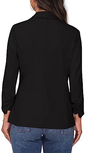 Grecerelle Blazer Jacket For Women 3/4 Ruched Sleeve Business Casual Outfits Open Front Cropped Blazer Black-12 #TOP2