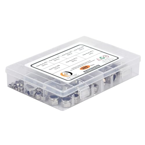 Image of Epi-Torque 211 Pcs Stainless Steel Metric Nylon Insert Lock Nut Assortment Kit - 7 Sizes: M3 M4 M5 M6 M8 M10 M12 With Plastic Storage Box